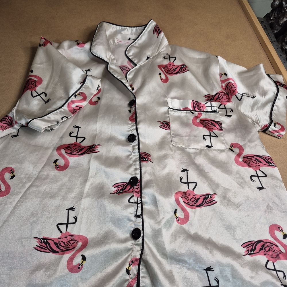 SHEIN Pink Flamingo Print Pajama Top